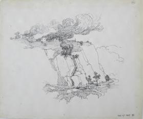 The Mysterious Island, untitled tailpiece  [view of buildings on fire at top of cliff]