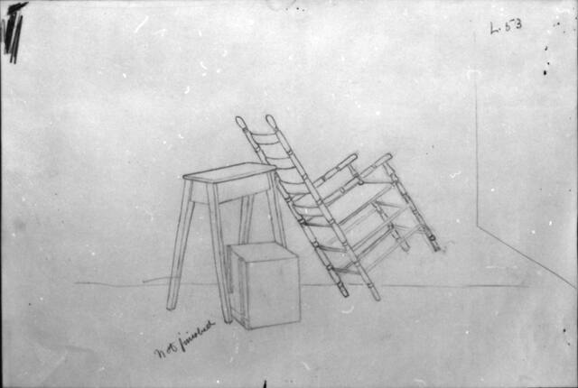 Untitled (chair, saw horse and box; verso, similar composition, crossed out)