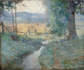 untitled (shaded brook with sunny hayfield in background)