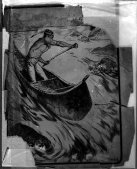 Untitled (Indian in canoe, shooting rapids)