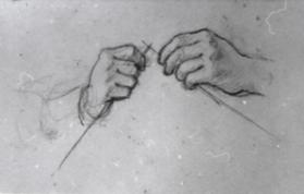 study of two hands knitting