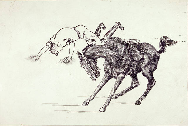 Untitled (horse throwing rider; verso, man with arms folded)