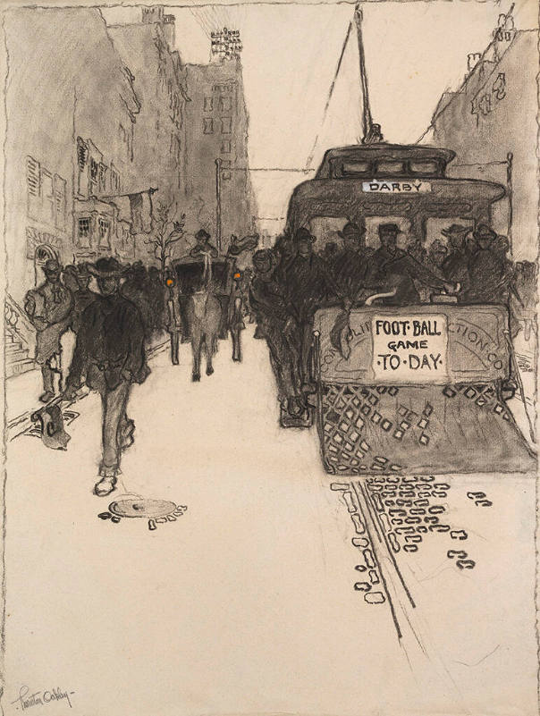 Street Scene.  Trolley with Sign