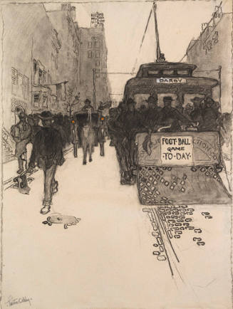 Street Scene.  Trolley with Sign