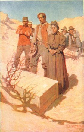 "Nearest to the rough pine box stood the widow, with lowered eyes"