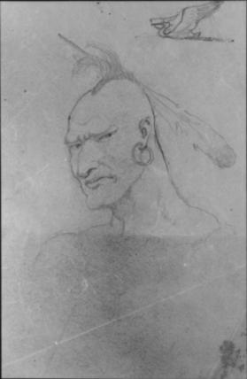 Untitled (study of an Indian head; verso, figure of an Indian and an 18th century officer)