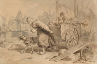Untitled (woman and dog pulling cart)