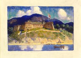 The Last of the Mohicans, title page illustration (view of Fort William Henry)