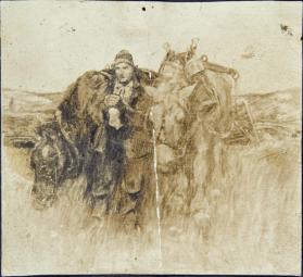 untitled (homesteader with two horses), composition sketch