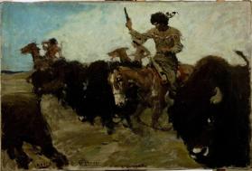 untitled (sketch of a buffalo hunt)