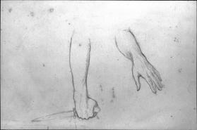 Untitled (studiy of arms and hands, one hand holding a knife)