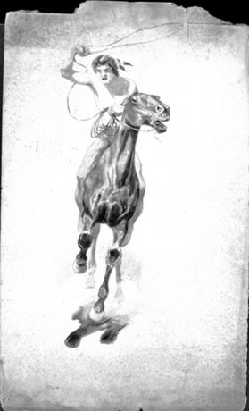 Untitled (Indian on galloping pony; verso, head studies)