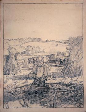 Corn Harvest in the Hill Country, composition drawing