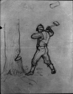 Untitled (study of a man cutting down a tree)