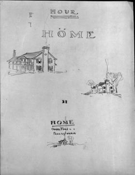 Untitled (studies of N. C. Wyeth house, Chadds Ford, with sample lettering; verso, bust of a man)