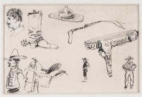 untitled (sheet of western-themed sketches)