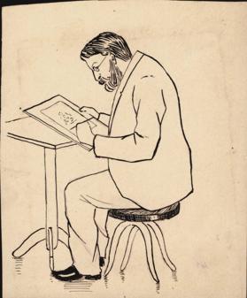 Untitled (artist, possibly C. W. Reed, at a drawing table)