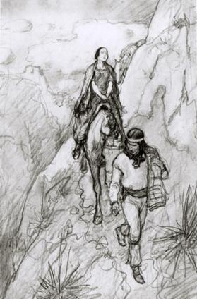 Ramona, untitled composition drawing (Alessandro and Ramona on the narrow trail)