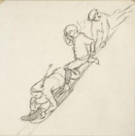 untitled study of three children sledding