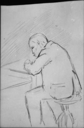 Untitled (study of a man at a desk; verso, study of a hand holding a ball)