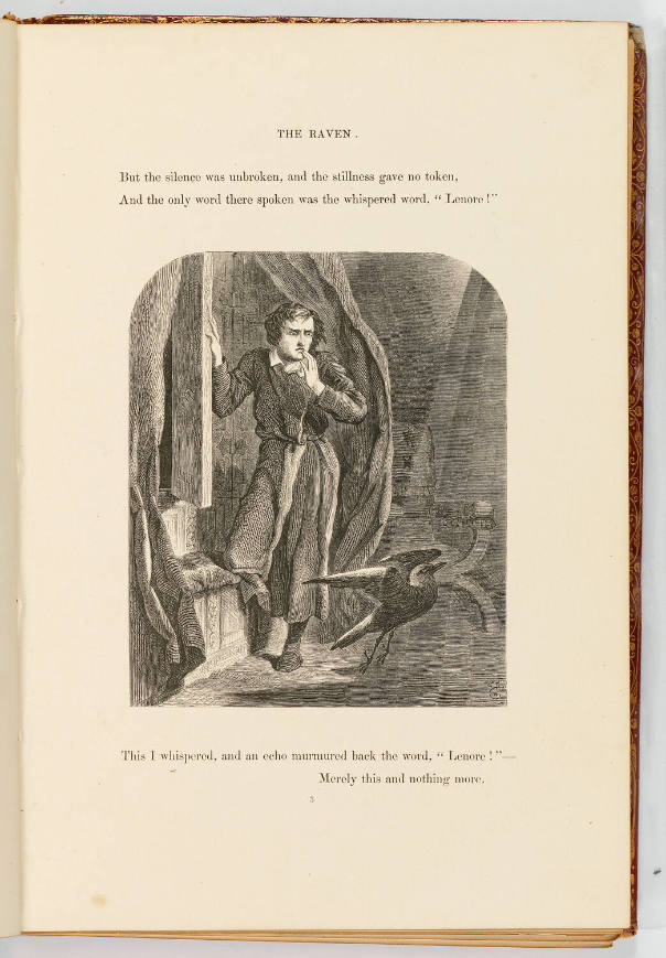"Open here I flung the shutter, when, with many a flirt and flutter,/ In there stepped a statel…