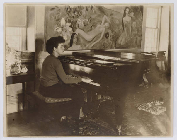 Photograph of Ann Wyeth at the piano, N. C. Wyeth house, Chadds Ford, Pennsylvania, photographe…