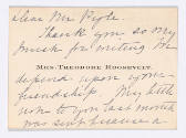 Note from Mrs. (Edith) Theodore Roosevelt to Howard Pyle, November 10, 1904, Gift of Howard P. …