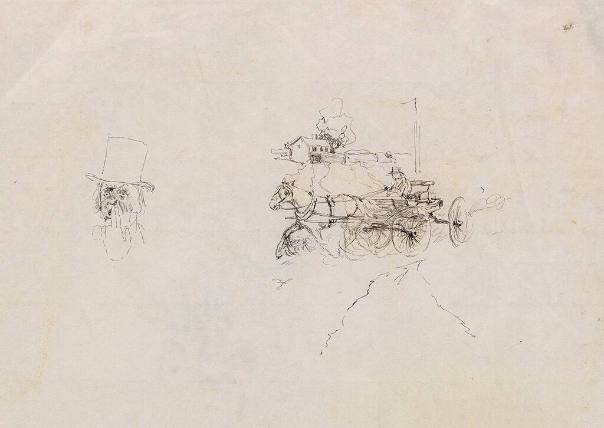 Untitled (study of man, horse drawn carriage)
