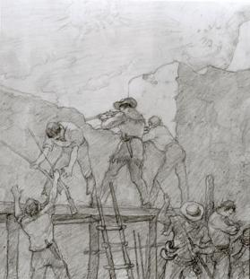 The Last Stand at the Alamo, composition drawing