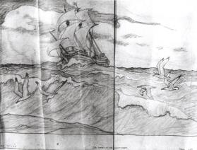 The Coming of the Mayflower, composition drawing