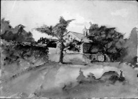 Untitled (view of a barn)