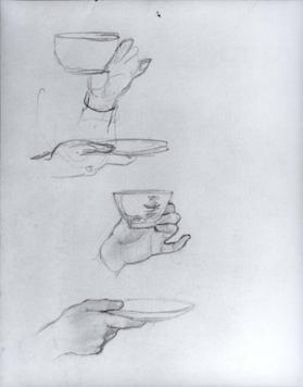 untitled (studies of hands holding tea cup and saucer)