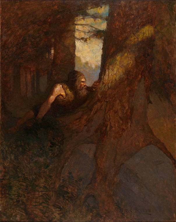 I saw a figure leap with great rapidity behind the trunk of a pine