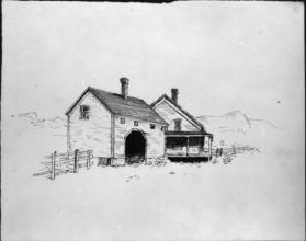 Untitled (view of a barn and a house)