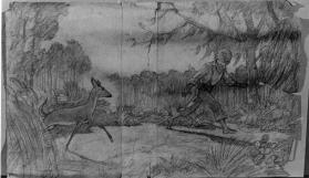 The Yearling, endpaper illustration, composition drawing