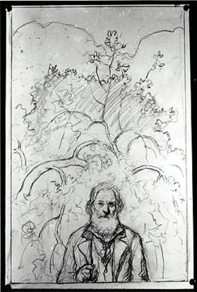 title unknown (composition drawing of bearded man with tree in background)