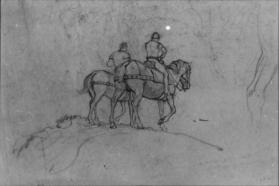 Untitled (two knights on horseback; verso, saddled horse)