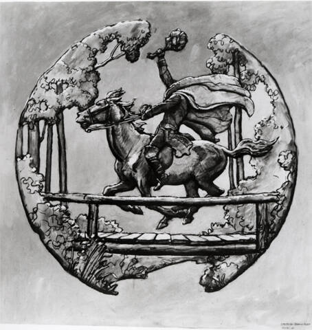 Title unknown (sketch for bronze medallion of headless horseman)