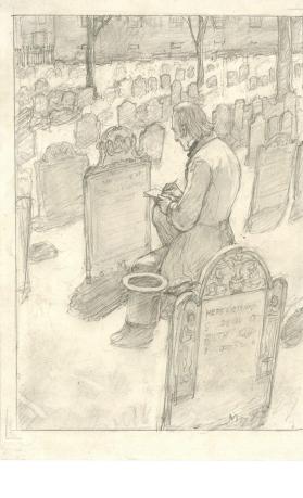 Mr. Alcott in the Granary Burying Ground in Boston, composition drawing