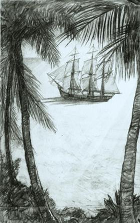 H. M. S. Bounty, composition drawing for frontispiece illustration