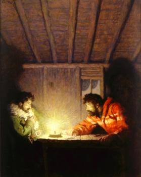 title unknown (two men playing cards by candlelight in cabin)