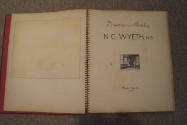 caption: Title page of scrapbook assembled in 1946 for Mrs. N. C. Wyeth, in which drawing had b…
