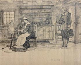 John Alden and Priscilla, composition drawing