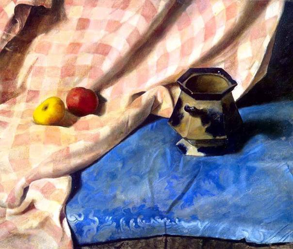 Two Apples on a Checkered Tablecloth (oil #15)