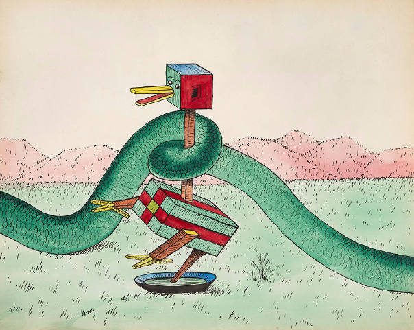 Plate #15 | Then balanced on its powerful tail, | (The feat is awkward, but -- no matter) | Behold the High-browed Cubin-gale, | Much like a Clothes-horse on a platter.