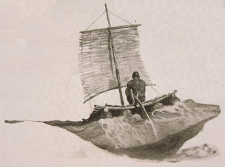 He spread his sail of pandanus leaves and headed back toward New Caledonia