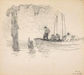 The Mysterious Island, untitled tailpiece  (boat with figures holding oars straight up)