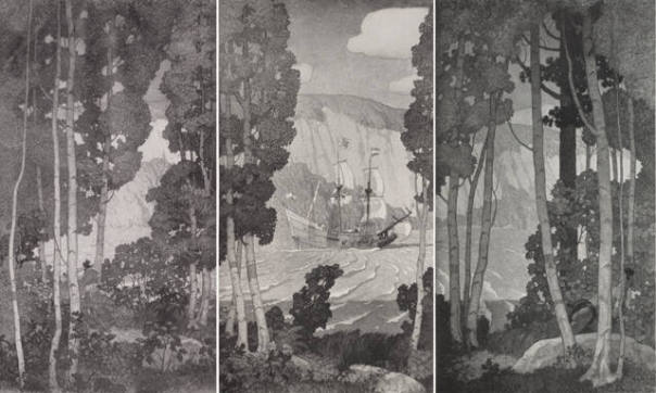 The Half Moon in the Hudson  (decoration in three panels)