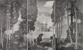 The Half Moon in the Hudson  (decoration in three panels)