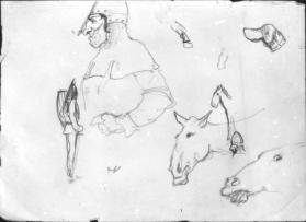 Untitled (studies of knights, horses, and dogs)